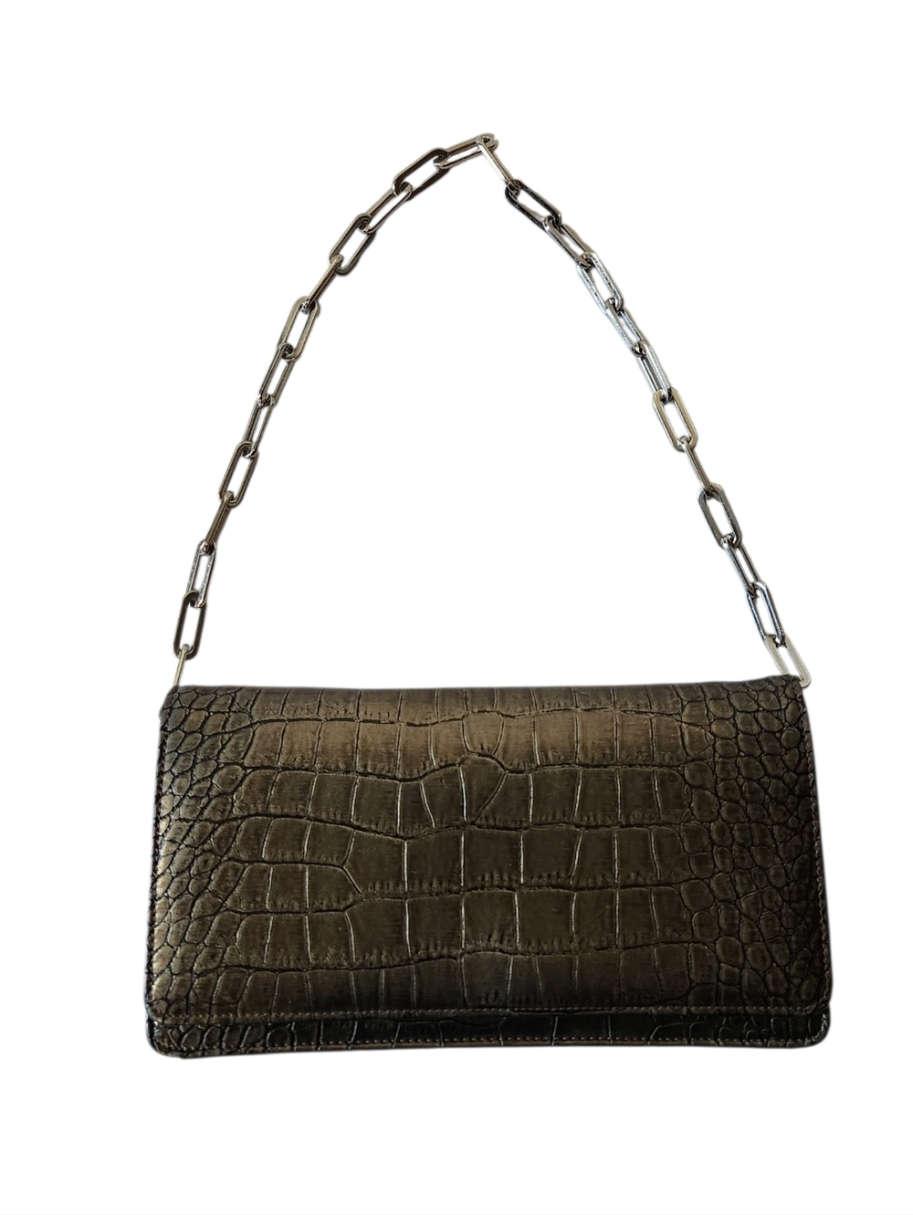 Charter Club Croc-Embossed Shoulder Bag with Silver Chain Strap